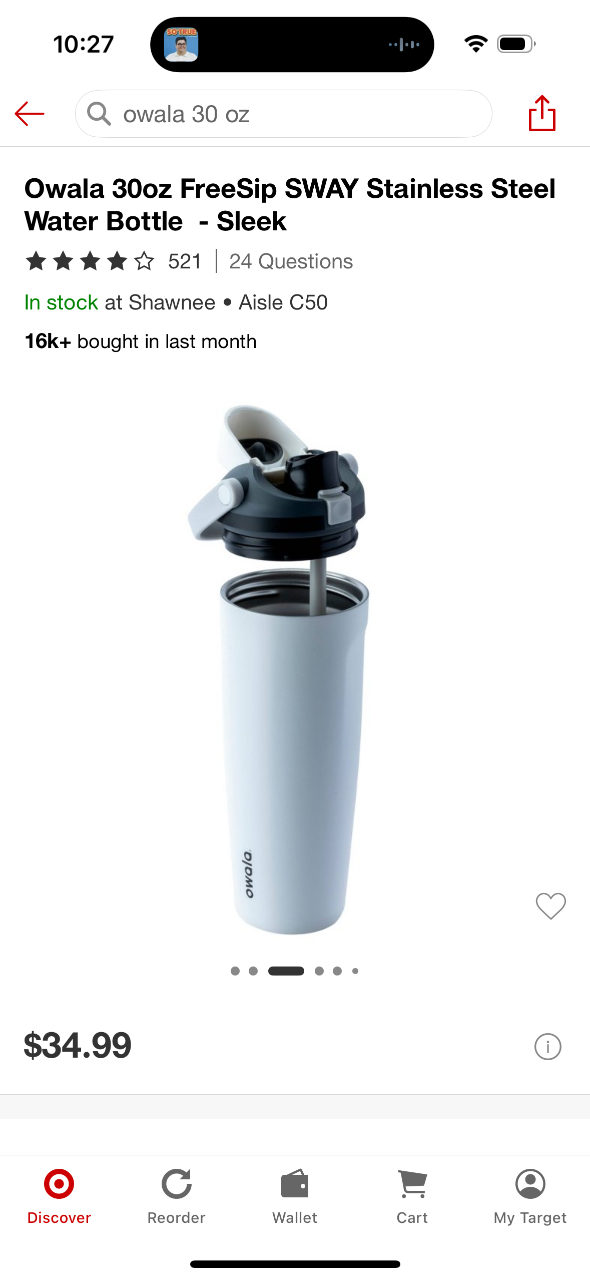 Owala 30oz FreeSip SWAY Stainless Steel Water Bottle - Sleek