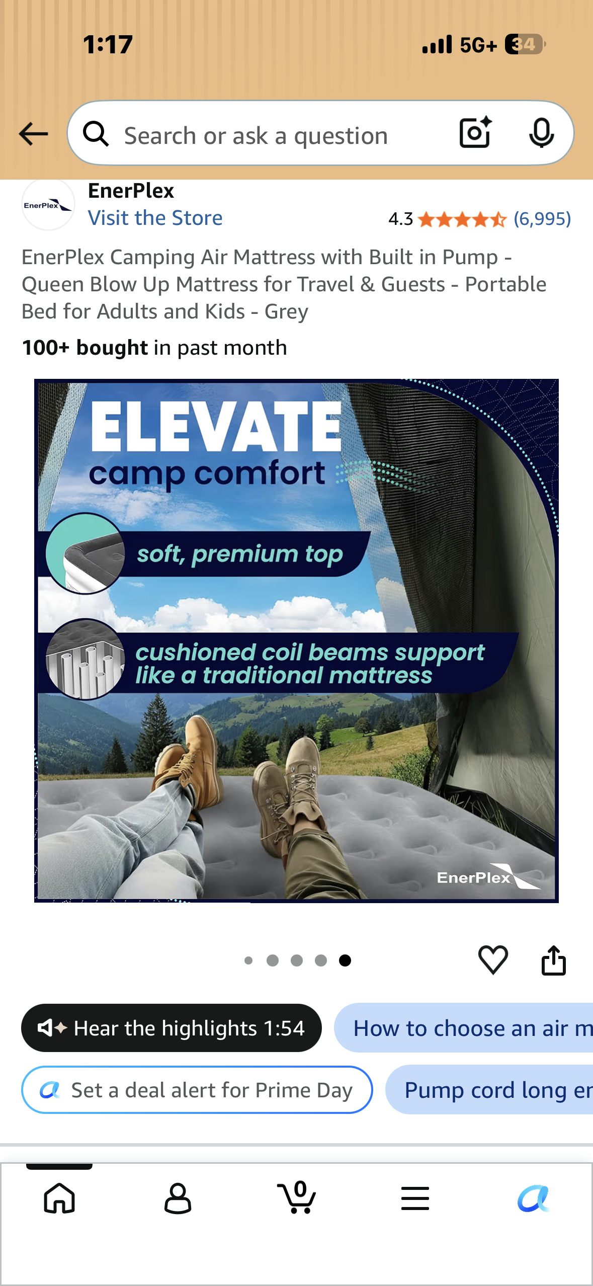 EnerPlex Camping Air Mattress with Built in Pump - Queen Blow Up Mattress for Travel & Guests - Portable Bed for Adults and Kids - Grey