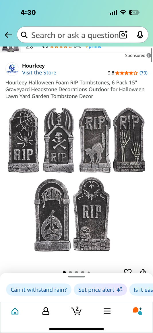 Hourleey Halloween Foam RIP Tombstones, 6 Pack 15" Graveyard Headstone Decorations Outdoor for Halloween Lawn Yard Garden Tombstone Decor