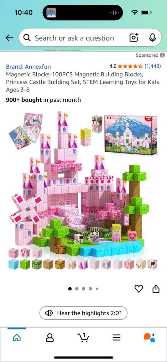 Magnetic Blocks-100PCS Magnetic Building Blocks, Princess Castle Building Set, STEM Learning Toys for Kids Ages 3-8