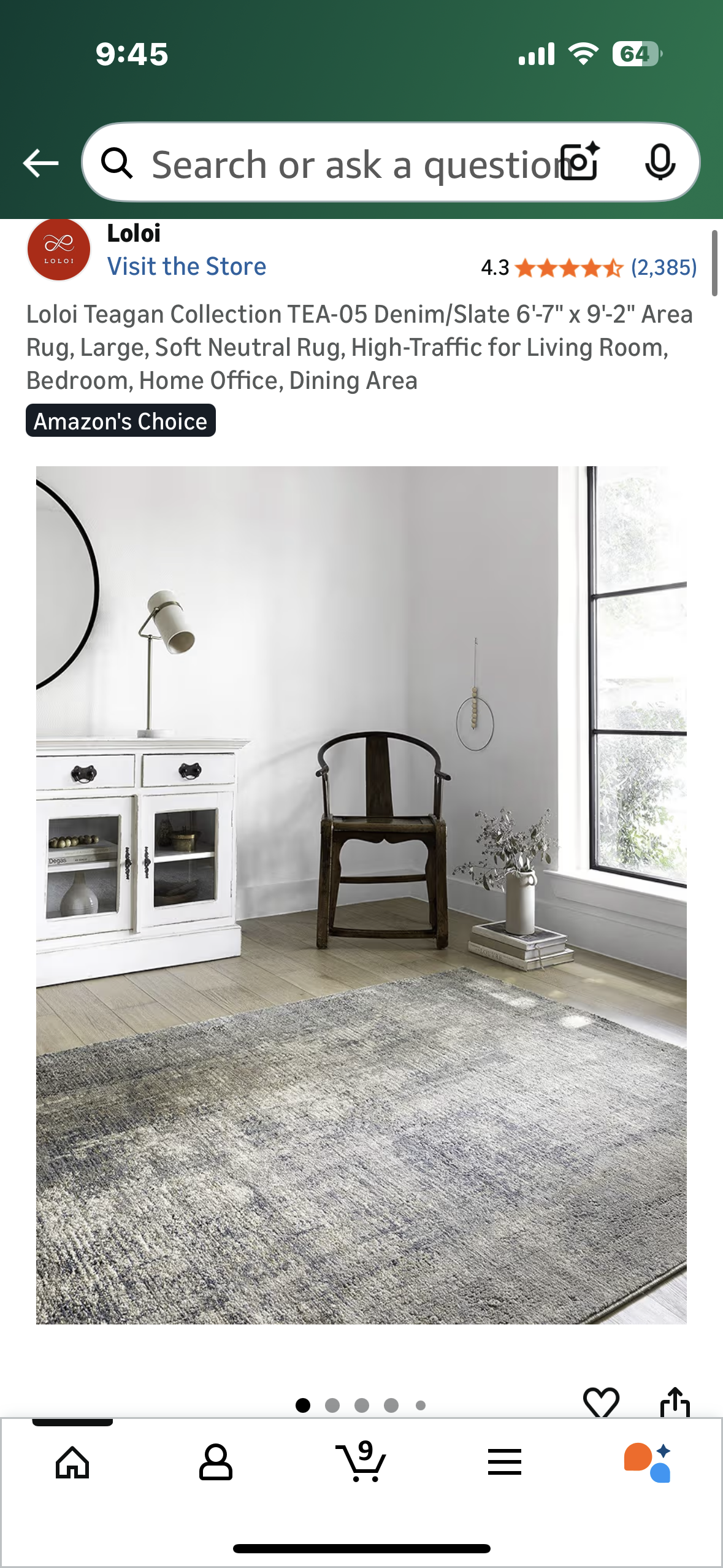 Loloi Teagan Collection TEA-05 Denim/Slate 6'-7" x 9'-2" Area Rug, Large, Soft Neutral Rug, High-Traffic for Living Room, Bedroom, Home Office, Dining Area (L1102)