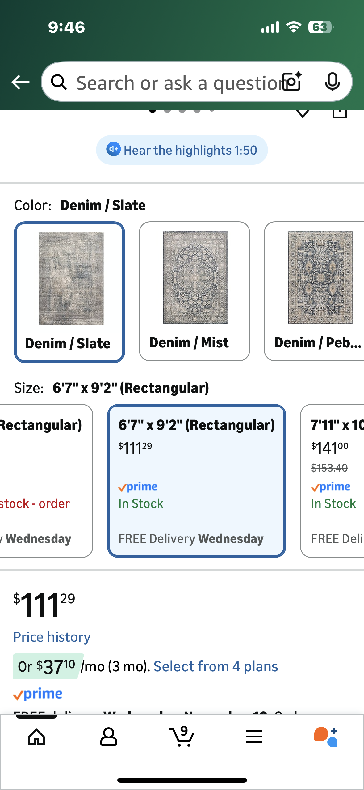 Loloi Teagan Collection TEA-05 Denim/Slate 6'-7" x 9'-2" Area Rug, Large, Soft Neutral Rug, High-Traffic for Living Room, Bedroom, Home Office, Dining Area (L1102)