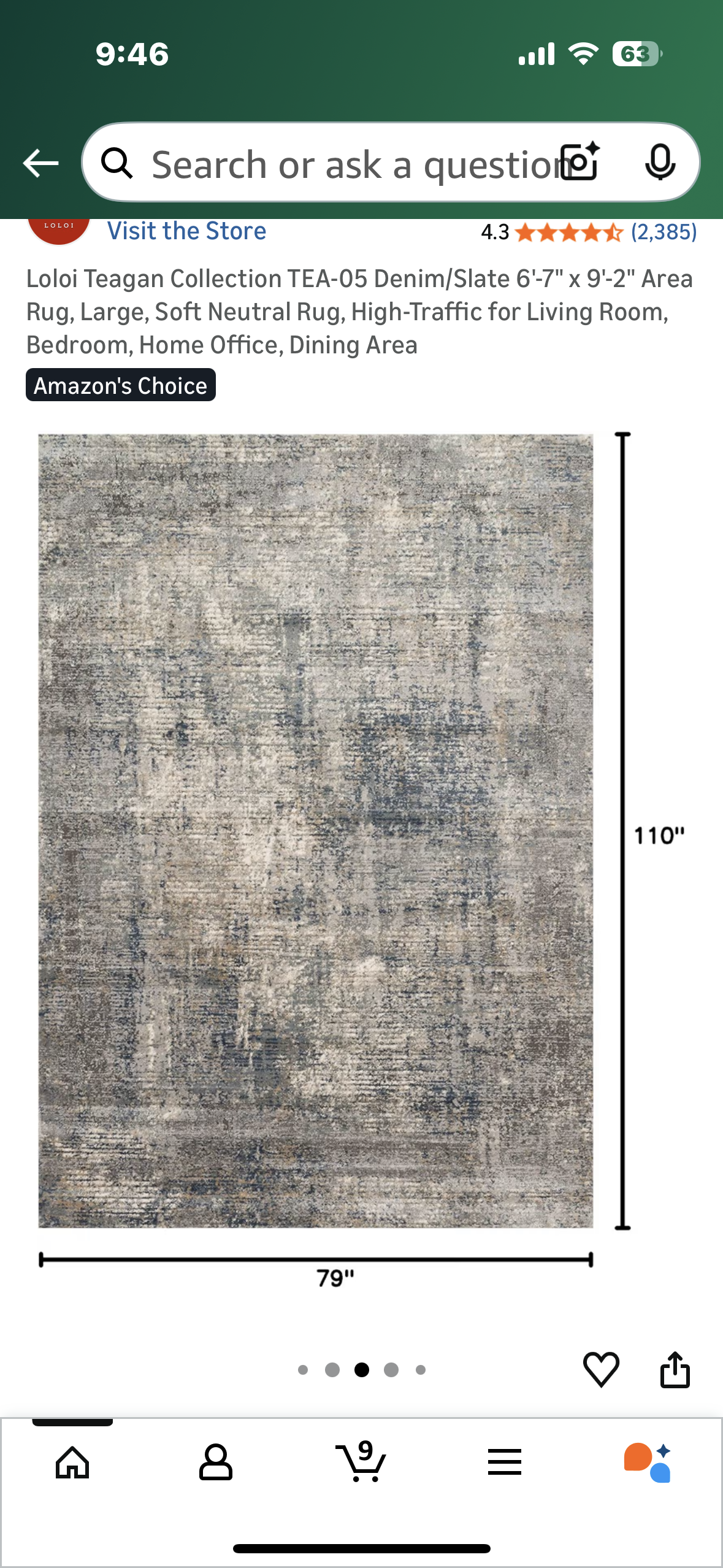 Loloi Teagan Collection TEA-05 Denim/Slate 6'-7" x 9'-2" Area Rug, Large, Soft Neutral Rug, High-Traffic for Living Room, Bedroom, Home Office, Dining Area (L1102)
