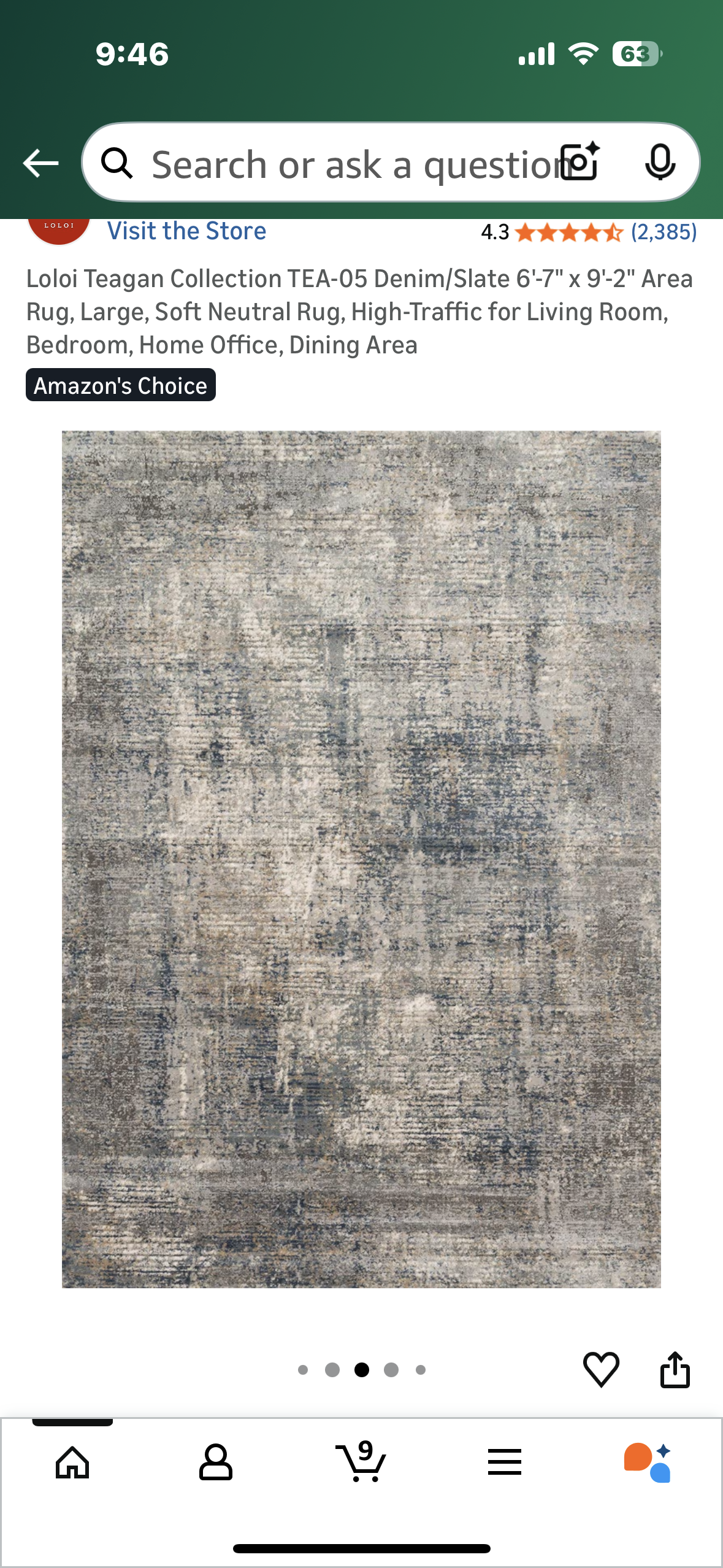Loloi Teagan Collection TEA-05 Denim/Slate 6'-7" x 9'-2" Area Rug, Large, Soft Neutral Rug, High-Traffic for Living Room, Bedroom, Home Office, Dining Area (L1102)