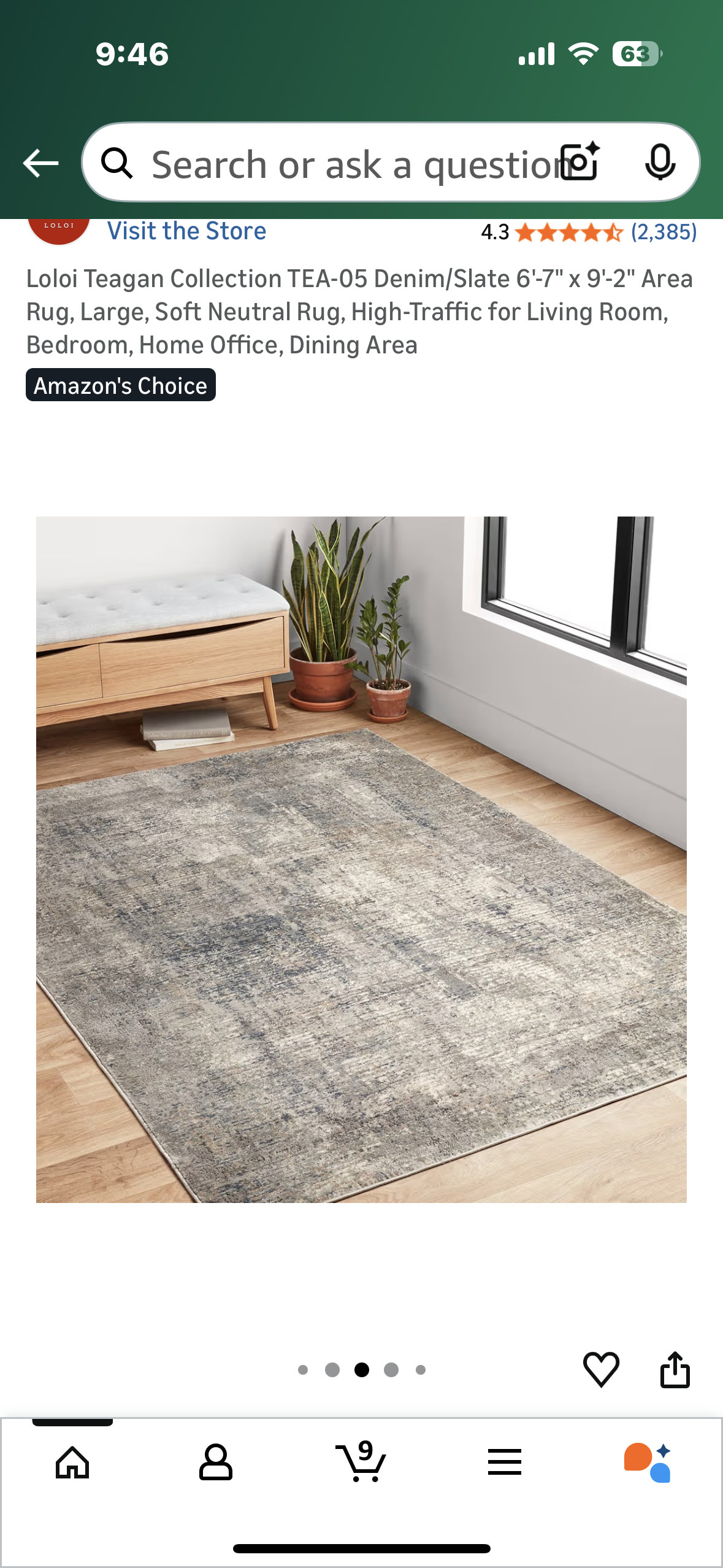 Loloi Teagan Collection TEA-05 Denim/Slate 6'-7" x 9'-2" Area Rug, Large, Soft Neutral Rug, High-Traffic for Living Room, Bedroom, Home Office, Dining Area (L1102)