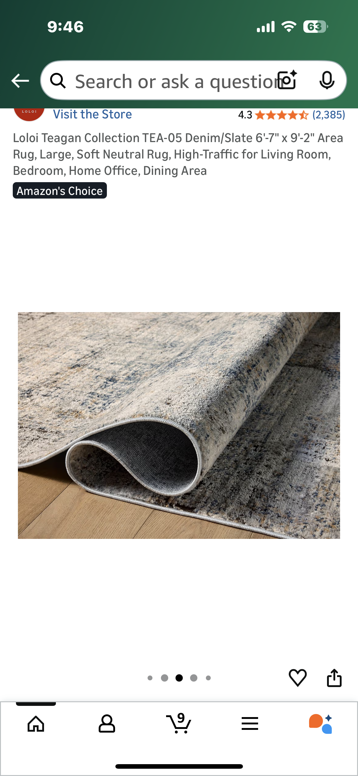 Loloi Teagan Collection TEA-05 Denim/Slate 6'-7" x 9'-2" Area Rug, Large, Soft Neutral Rug, High-Traffic for Living Room, Bedroom, Home Office, Dining Area (L1102)