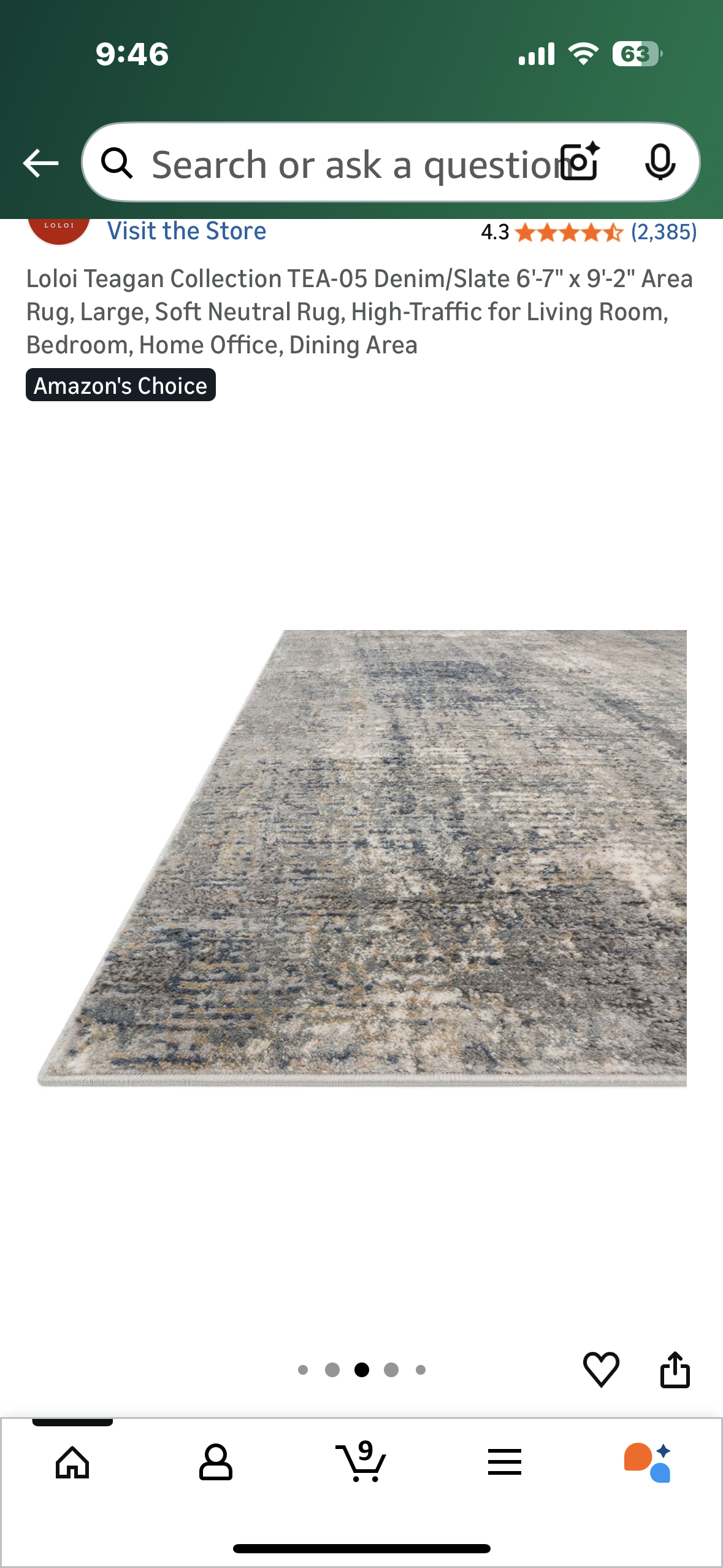 Loloi Teagan Collection TEA-05 Denim/Slate 6'-7" x 9'-2" Area Rug, Large, Soft Neutral Rug, High-Traffic for Living Room, Bedroom, Home Office, Dining Area (L1102)