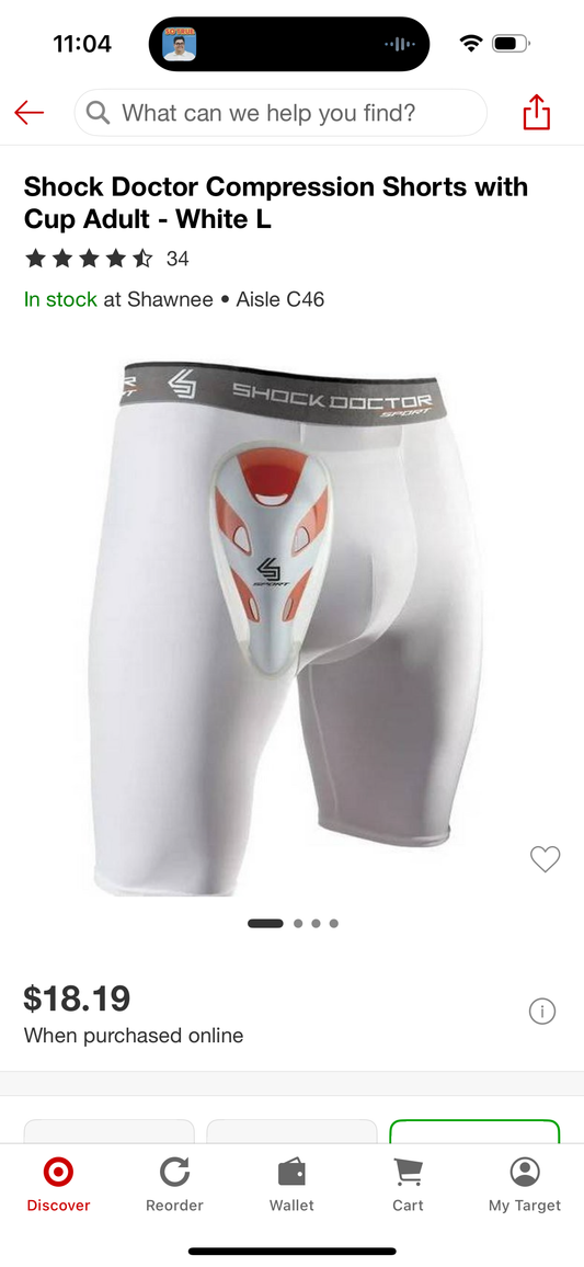 Shock Doctor Compression Shorts with Cup Adult - White L