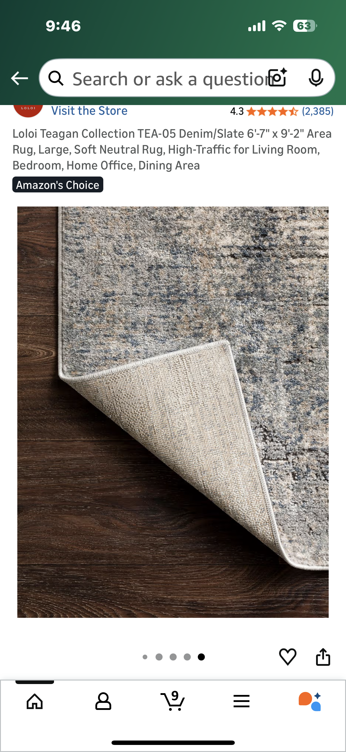 Loloi Teagan Collection TEA-05 Denim/Slate 6'-7" x 9'-2" Area Rug, Large, Soft Neutral Rug, High-Traffic for Living Room, Bedroom, Home Office, Dining Area (L1102)