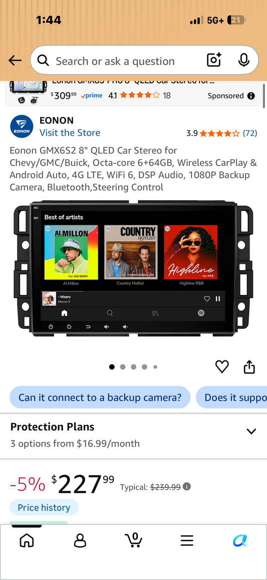 Eonon GMX6S2 8" QLED Car Stereo for Chevy/GMC/Buick, Octa-core 6+64GB, Wireless CarPlay & Android Auto, 4G LTE, WiFi 6, DSP Audio, 1080P Backup Camera, Bluetooth, Steering Control