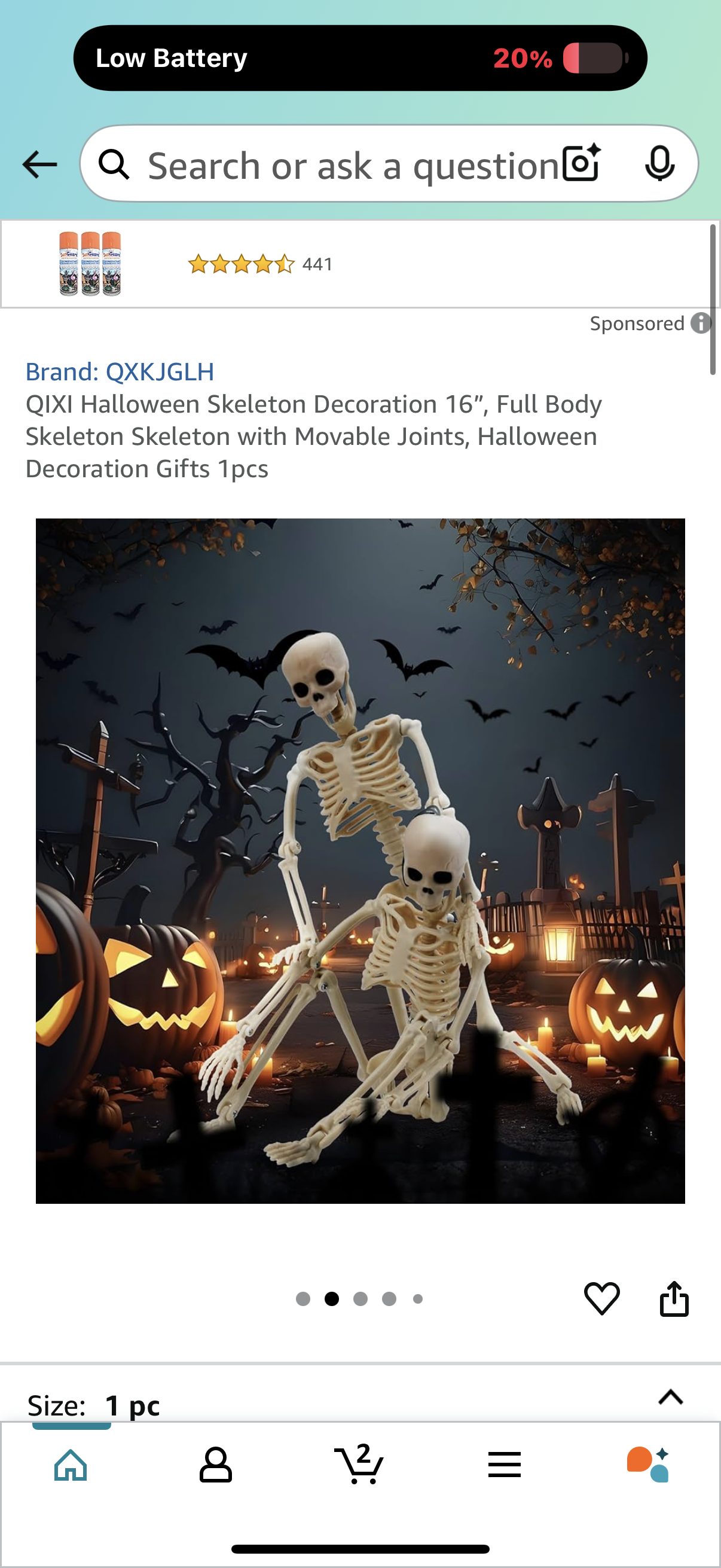 QIXI Halloween Skeleton Decoration 16”, Full Body Skeleton Skeleton with Movable Joints, Halloween Decoration Gifts 1pcs