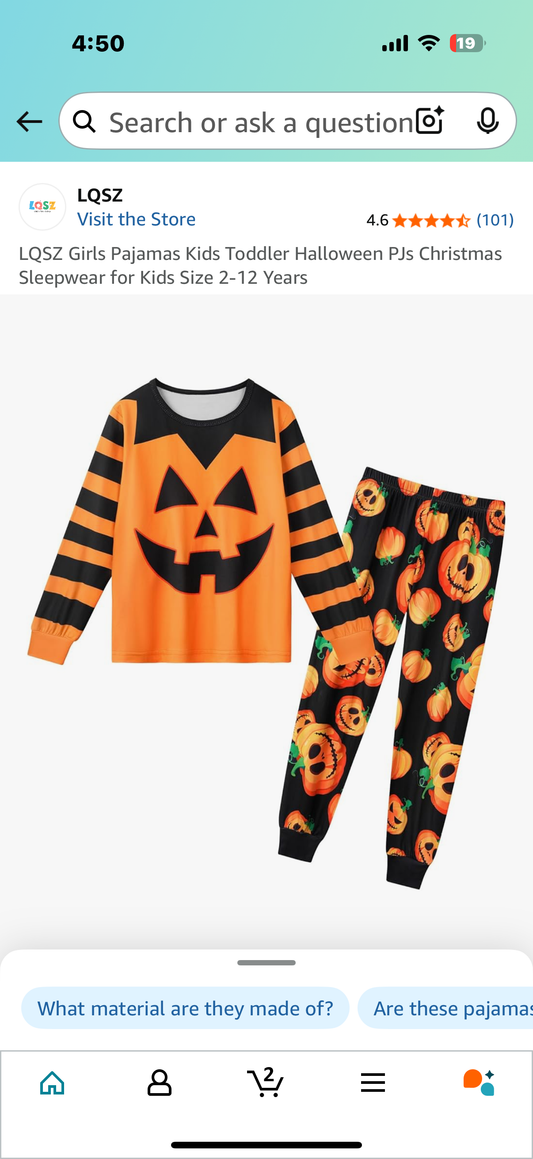 Girls Pajamas Kids Toddler Halloween PJs Christmas Sleepwear for Kids Size