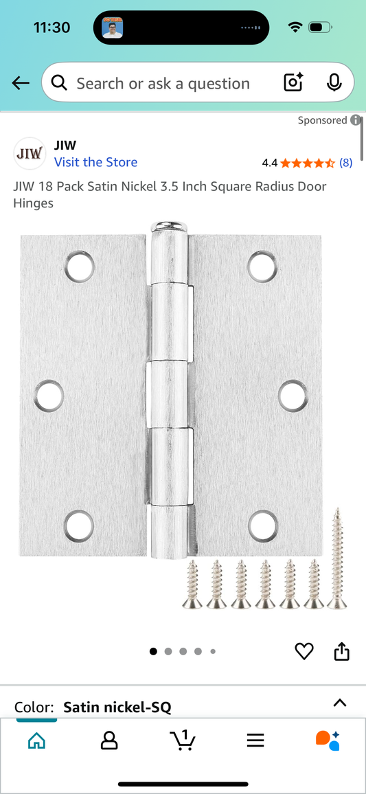 JIW 18 Pack Satin Nickel 3.5 Inch Square Radius Door Hinges