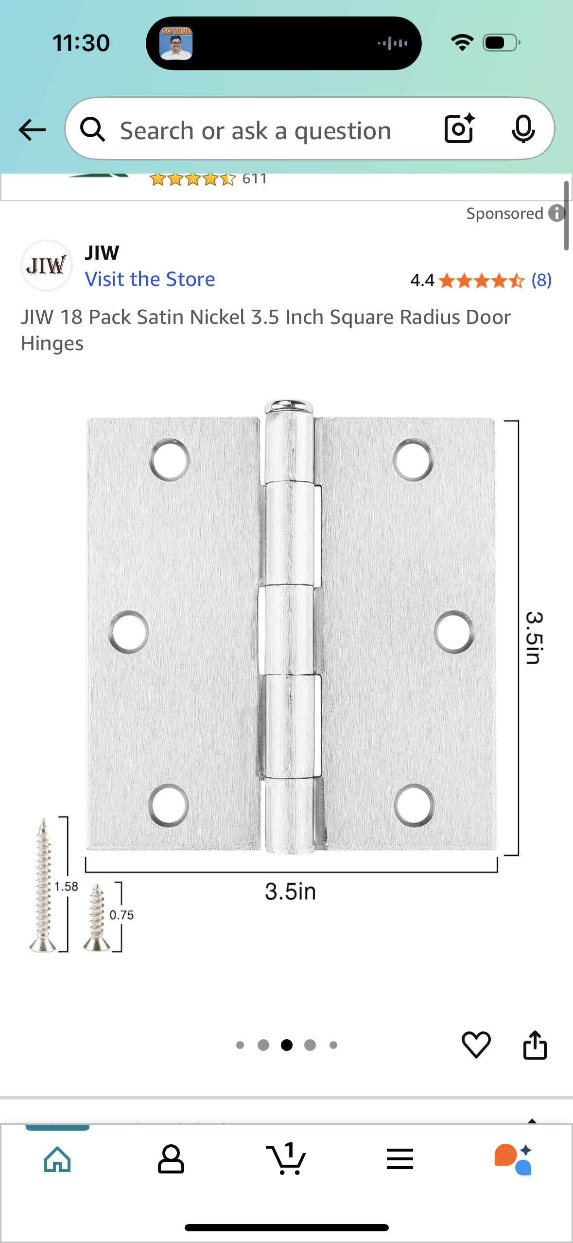 JIW 18 Pack Satin Nickel 3.5 Inch Square Radius Door Hinges