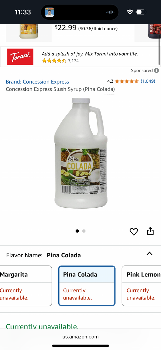 Concession Express Slush Syrup (Pina Colada)