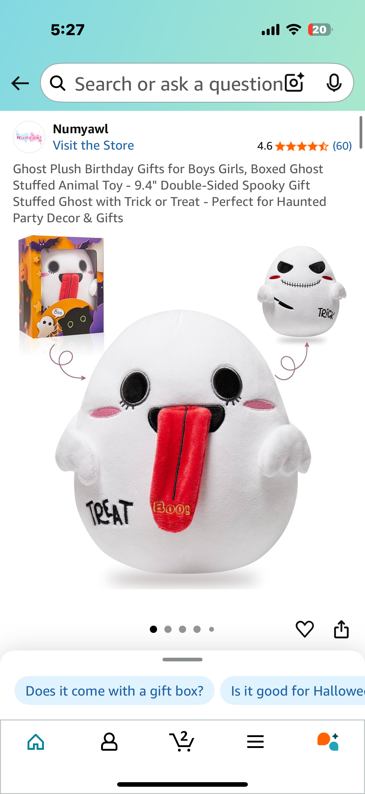Ghost Plush Birthday Gifts for Boys Girls, Boxed Ghost Stuffed Animal Toy - 9.4" Double-Sided Spooky Gift Stuffed Ghost with Trick or Treat - Perfect for Haunted Party Decor & Gifts