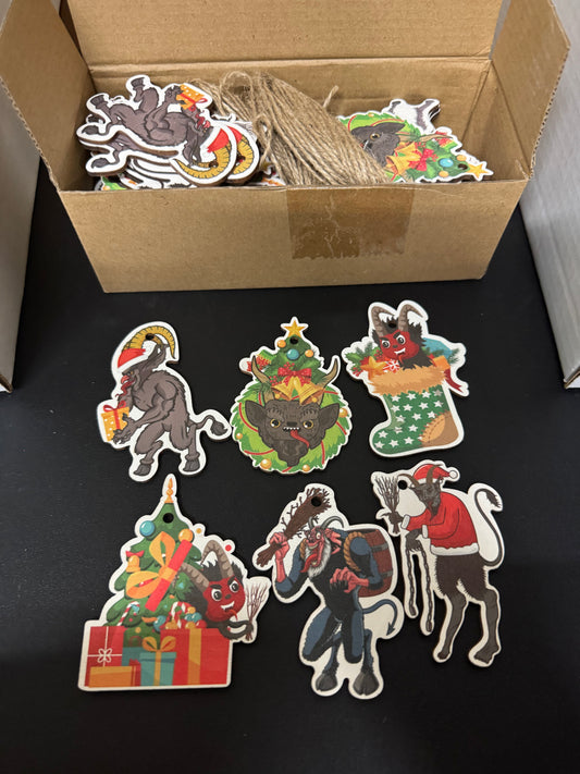 Harloon 48 Pcs Christmas Wooden Hanging Ornaments Christmas Tree Decorations Christmas Tree Vintage Hanging Signs for Xmas Farmhouse Home Winter Holiday Party Supplies(Krampus)