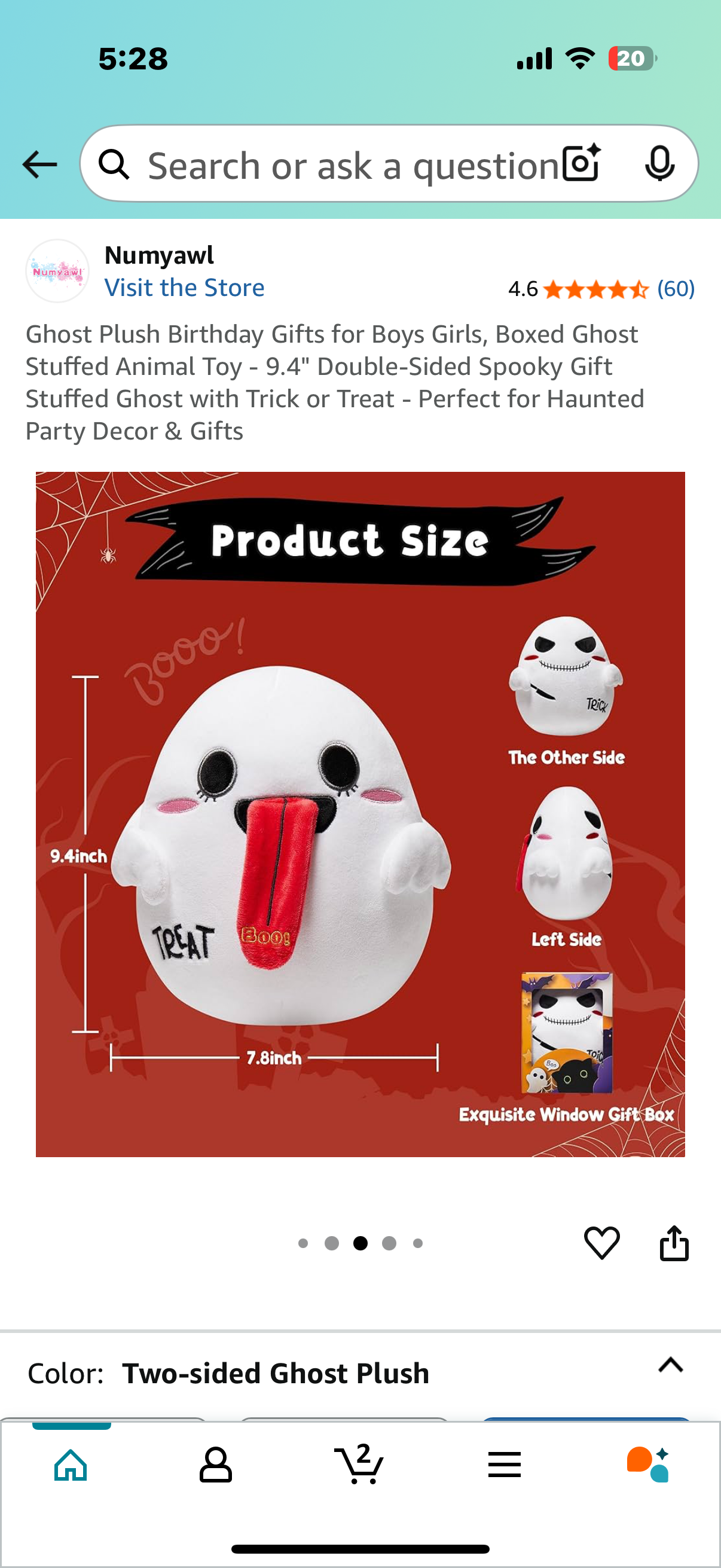 Ghost Plush Birthday Gifts for Boys Girls, Boxed Ghost Stuffed Animal Toy - 9.4" Double-Sided Spooky Gift Stuffed Ghost with Trick or Treat - Perfect for Haunted Party Decor & Gifts