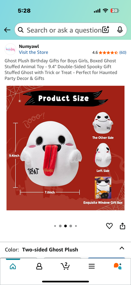 Ghost Plush Birthday Gifts for Boys Girls, Boxed Ghost Stuffed Animal Toy - 9.4" Double-Sided Spooky Gift Stuffed Ghost with Trick or Treat - Perfect for Haunted Party Decor & Gifts