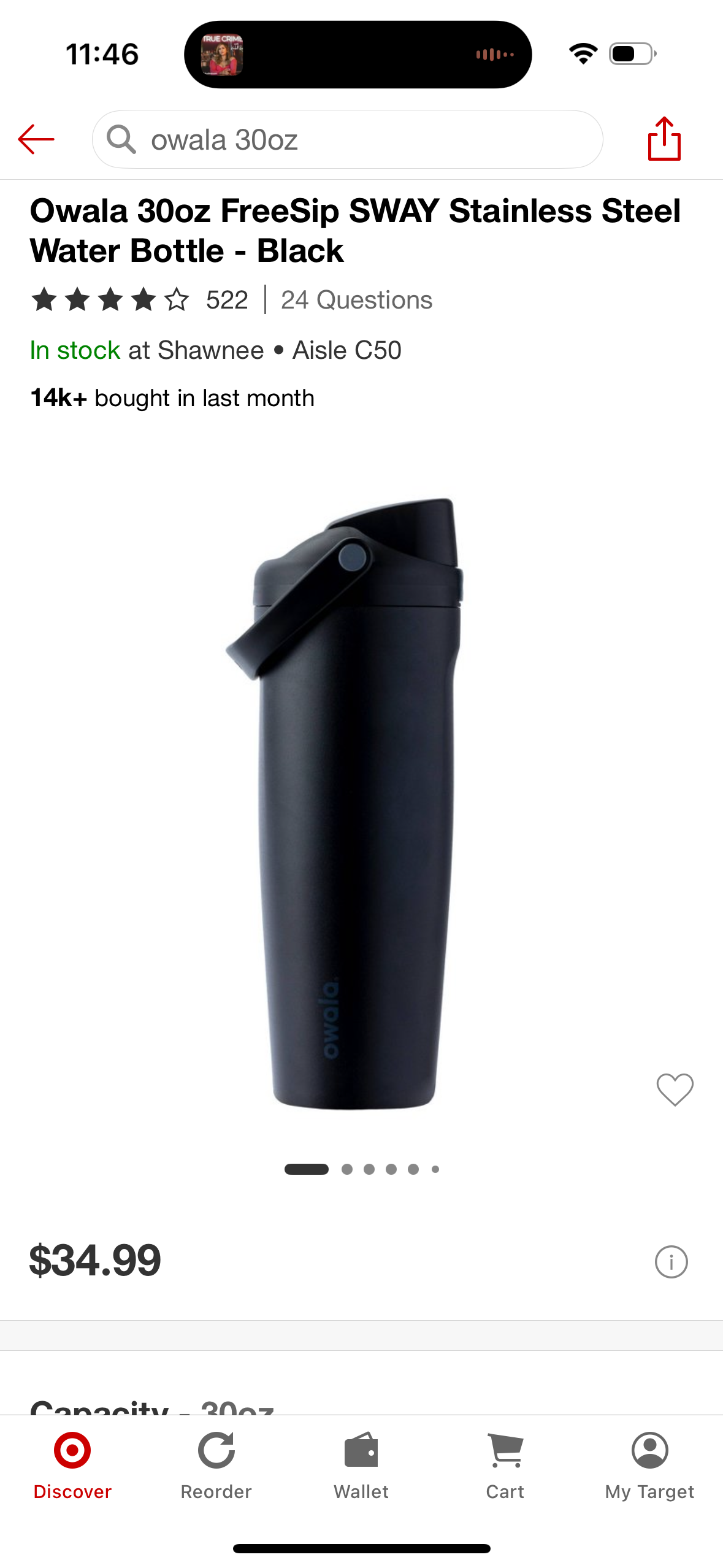 Owala 30oz FreeSip SWAY Stainless Steel Water Bottle - Black