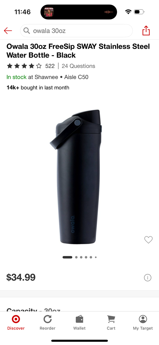 Owala 30oz FreeSip SWAY Stainless Steel Water Bottle - Black