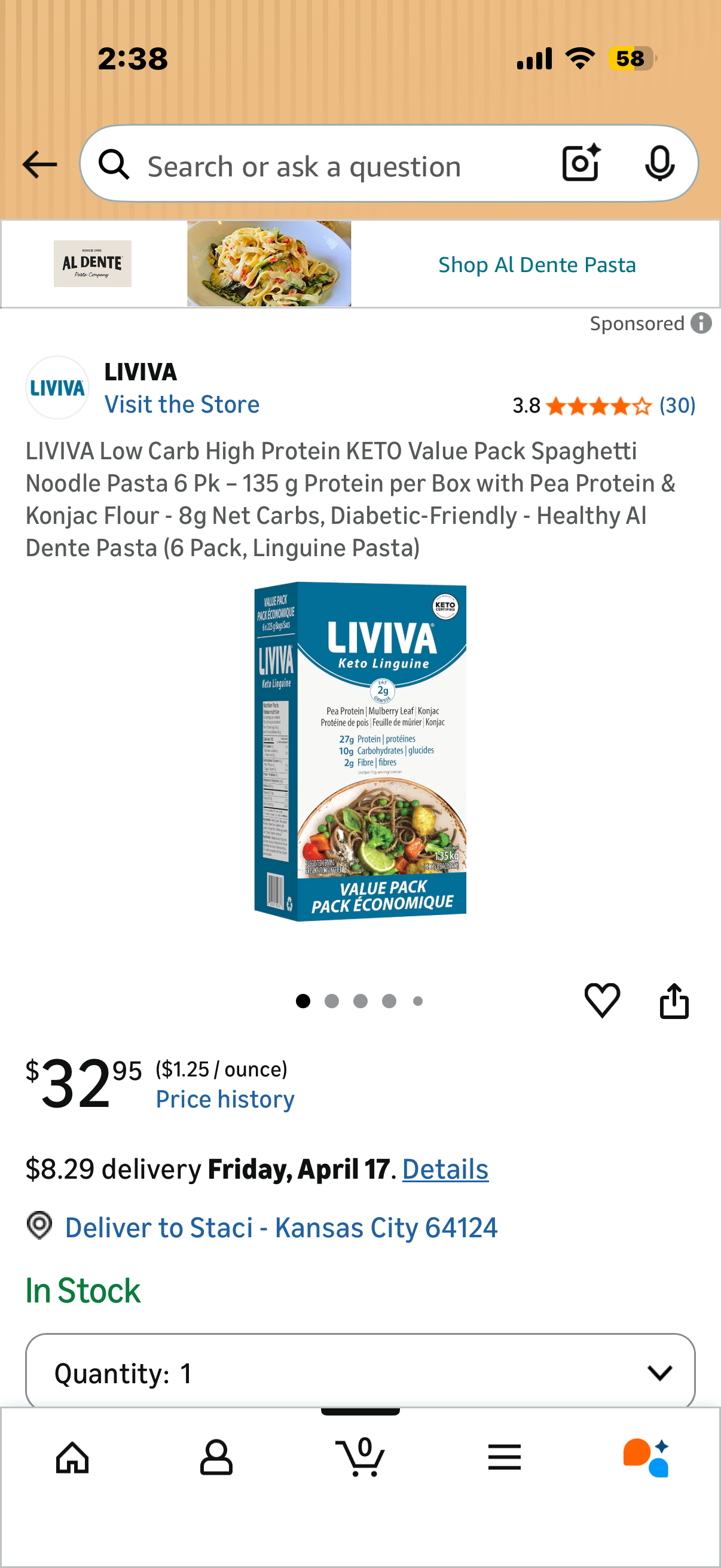 LIVIVA Low Carb High Protein KETO Value Pack Spaghetti Noodle Pasta 6 Pk – 135 g Protein per Box with Pea Protein & Konjac Flour - 8g Net Carbs, Diabetic-Friendly - Healthy Al Dente Pasta (6 Pack, Linguine Pasta