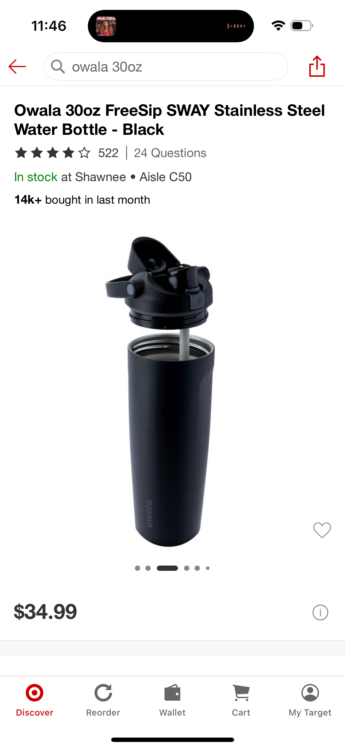 Owala 30oz FreeSip SWAY Stainless Steel Water Bottle - Black