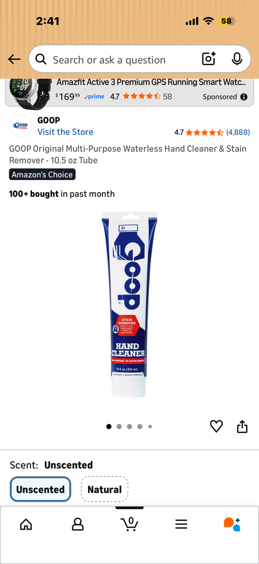GOOP Original Multi-Purpose Waterless Hand Cleaner & Stain Remover - 10.5 oz Tube