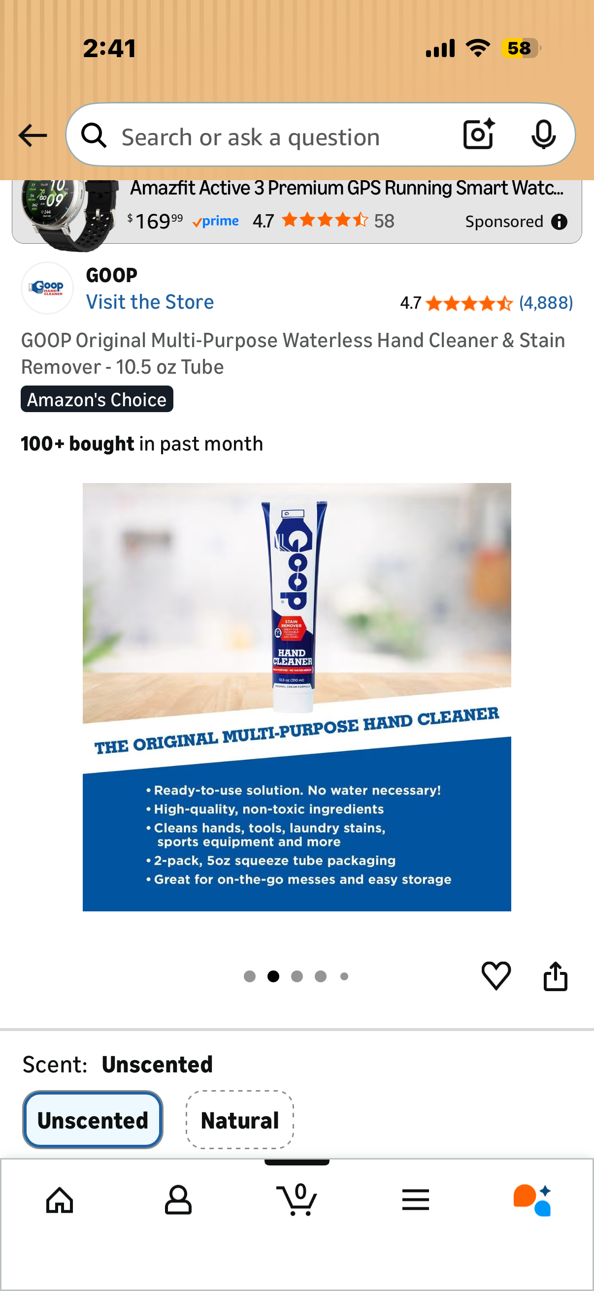 GOOP Original Multi-Purpose Waterless Hand Cleaner & Stain Remover - 10.5 oz Tube