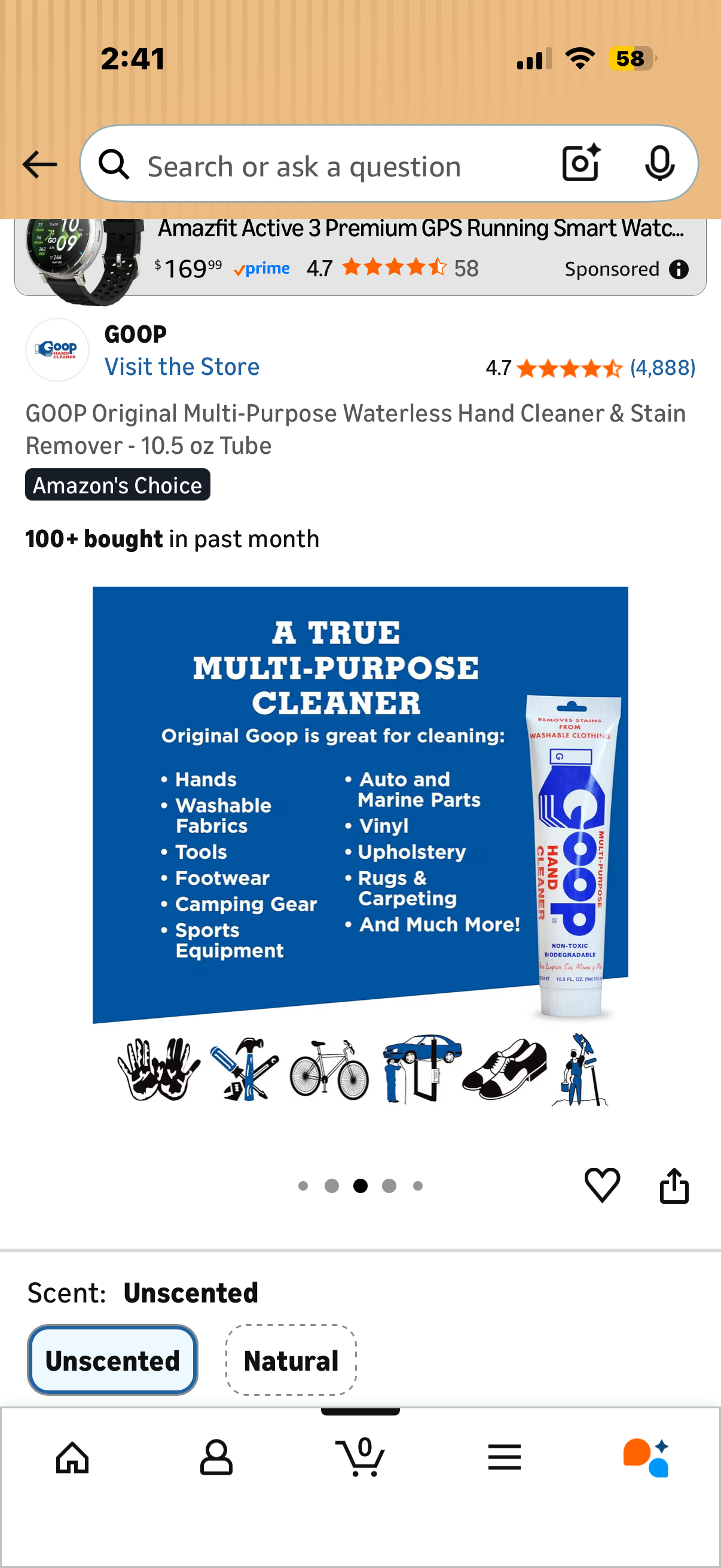 GOOP Original Multi-Purpose Waterless Hand Cleaner & Stain Remover - 10.5 oz Tube