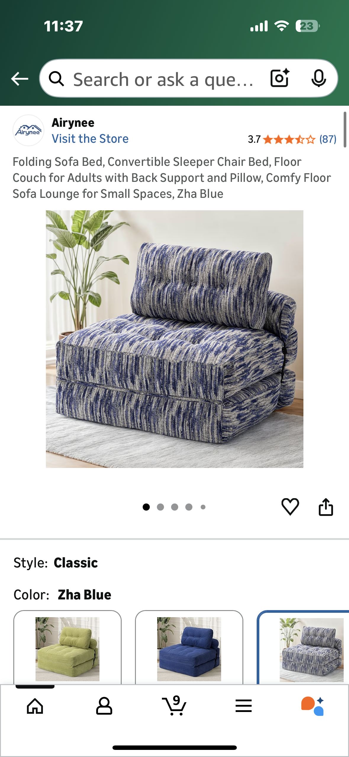 Folding Sofa Bed, Convertible Sleeper Chair Bed, Floor Couch for Adults with Back Support and Pillow, Comfy Floor Sofa Lounge for Small Spaces, Zha Blue (L1103)