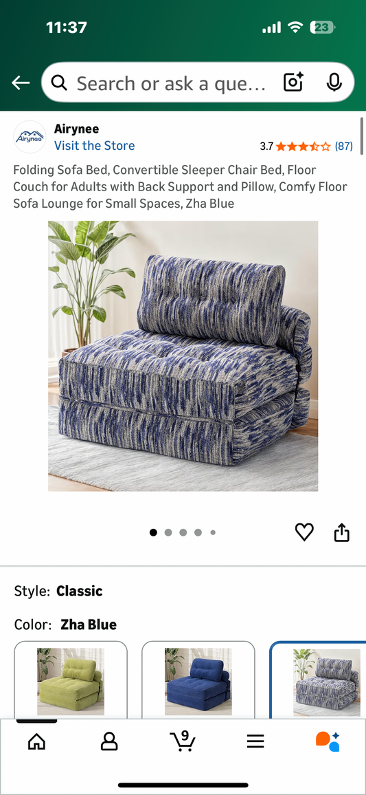 Folding Sofa Bed, Convertible Sleeper Chair Bed, Floor Couch for Adults with Back Support and Pillow, Comfy Floor Sofa Lounge for Small Spaces, Zha Blue (L1103)