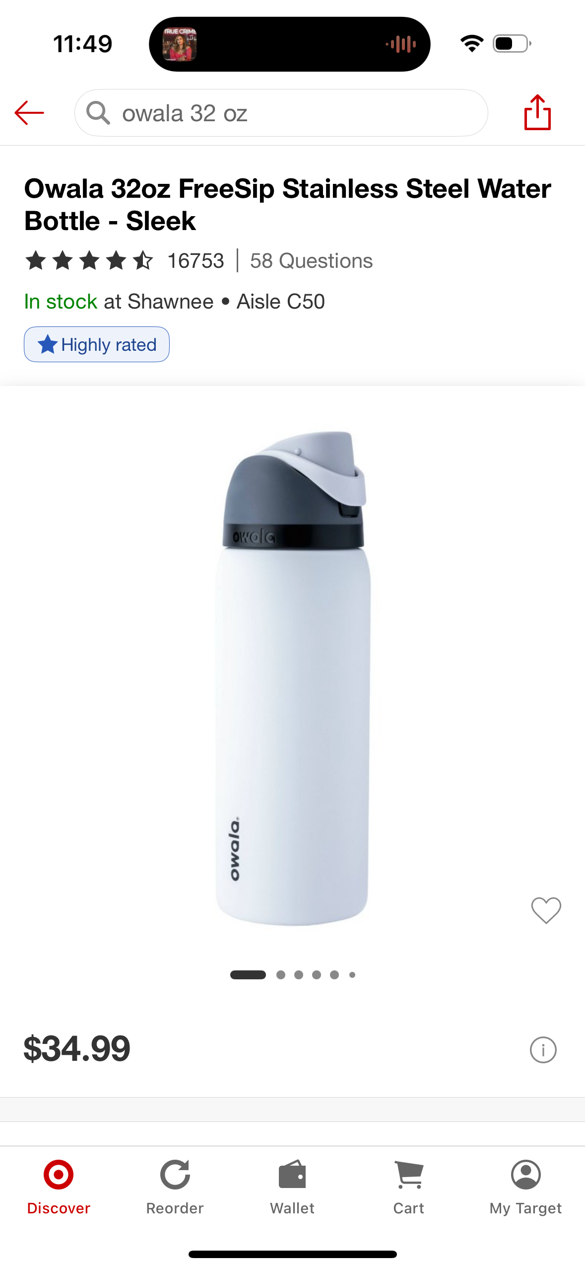 Owala 32oz FreeSip Stainless Steel Water Bottle - Sleek (Blemished)
