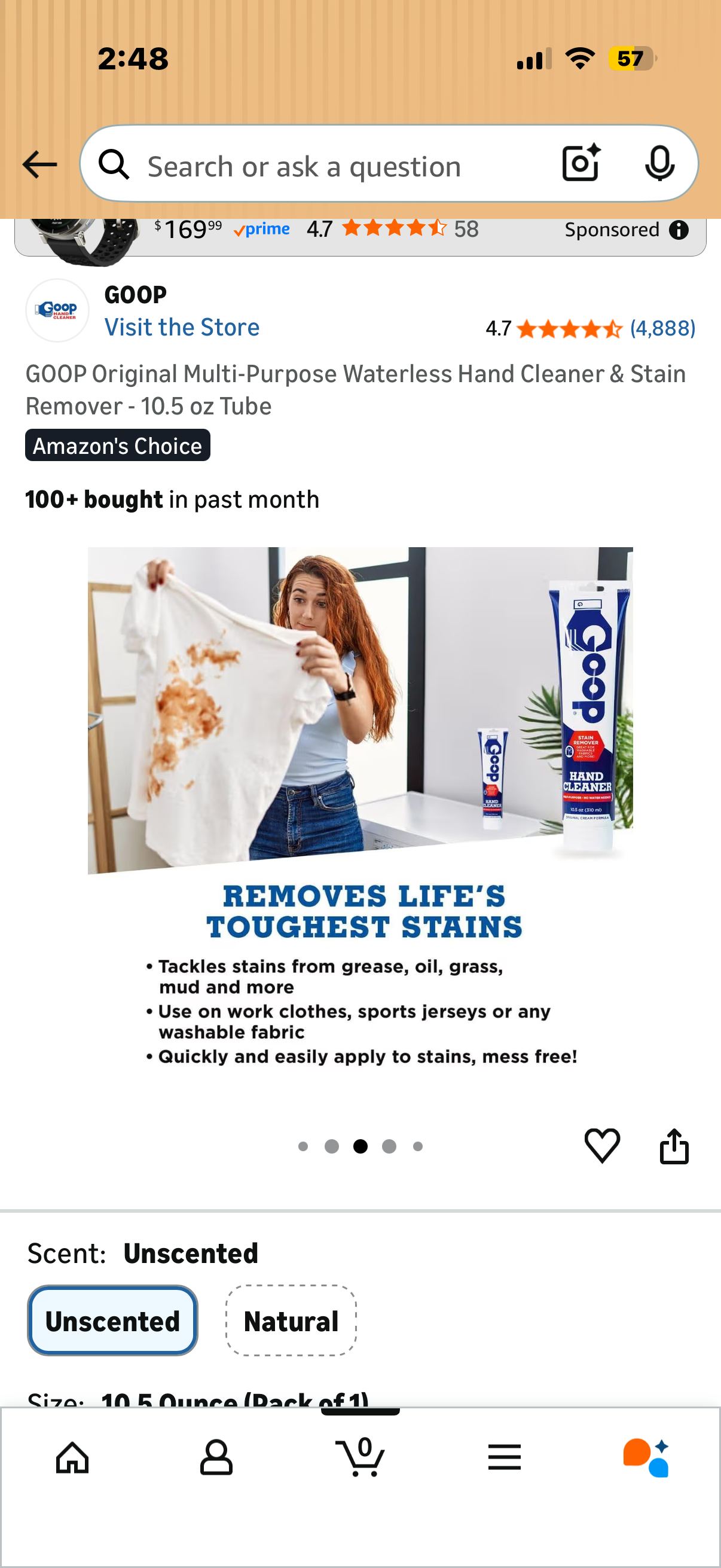 GOOP Original Multi-Purpose Waterless Hand Cleaner & Stain Remover - 10.5 oz Tube