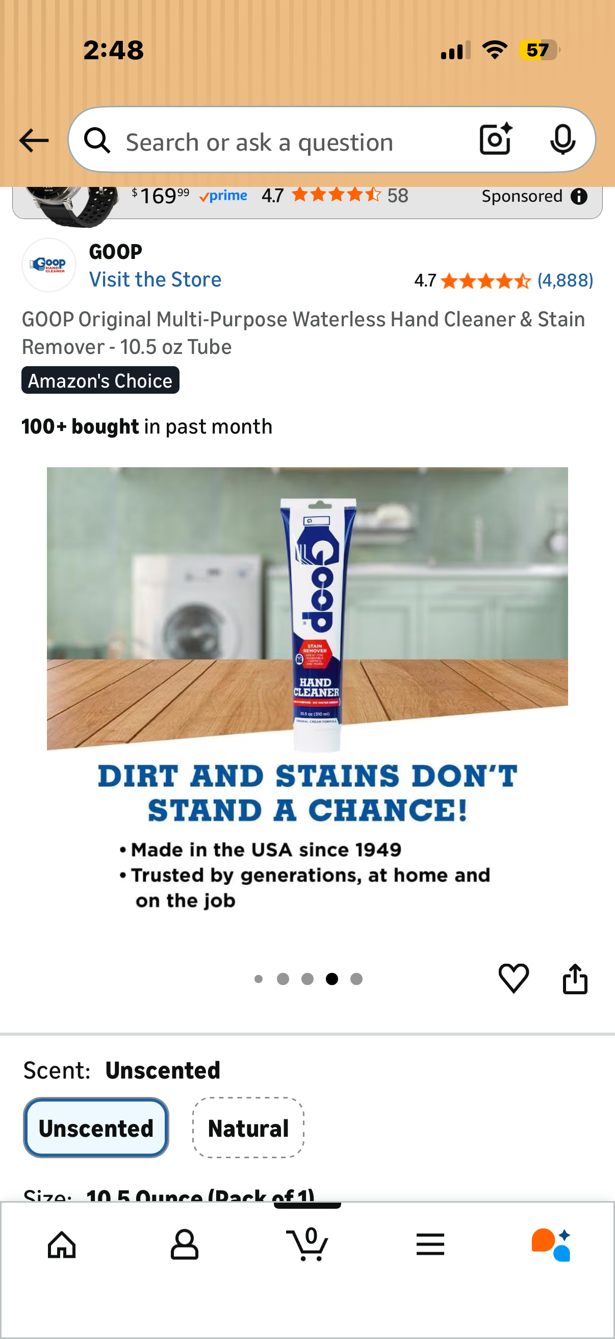 GOOP Original Multi-Purpose Waterless Hand Cleaner & Stain Remover - 10.5 oz Tube