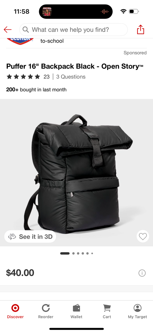 Puffer 16" Backpack Black - Open Story™