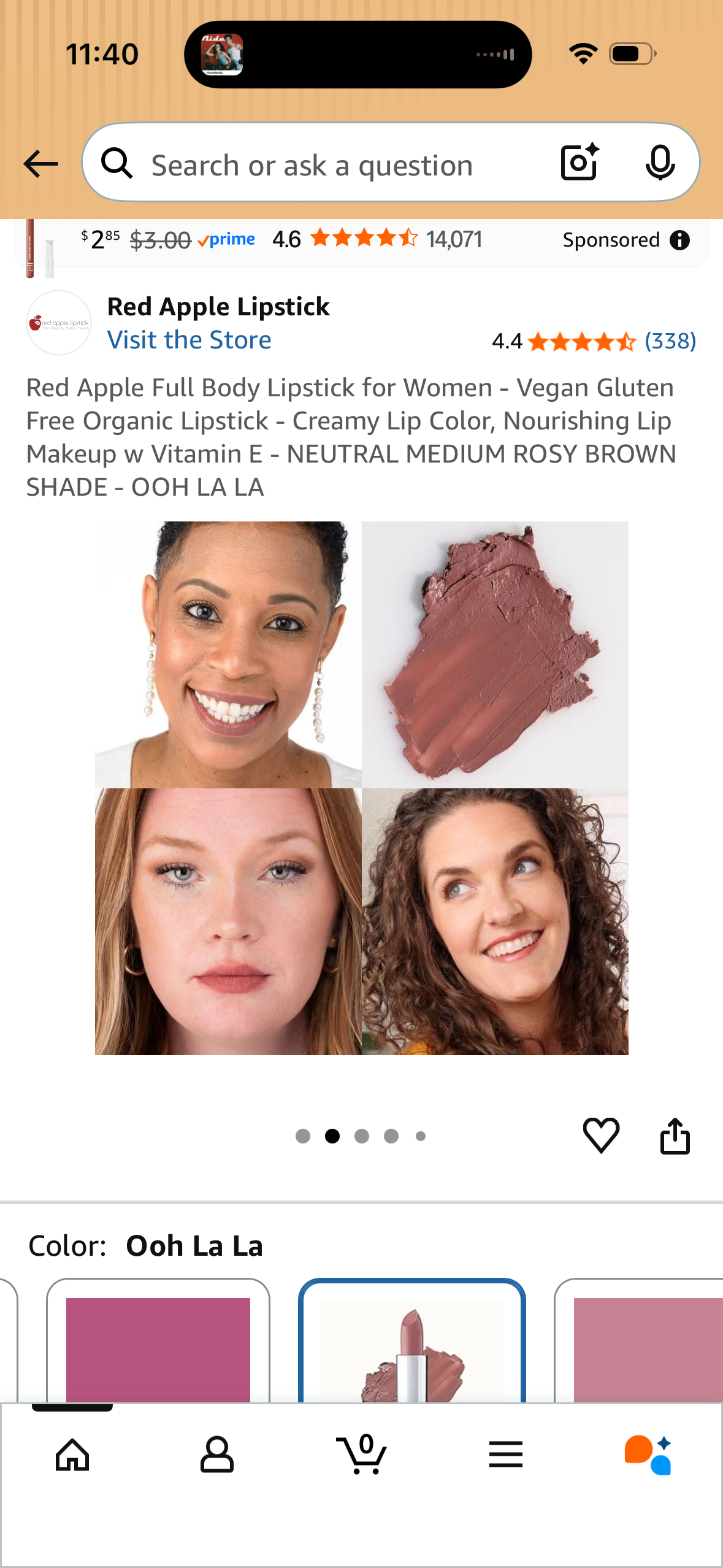 Red Apple Full Body Lipstick for Women - Vegan Gluten Free Organic Lipstick - Creamy Lip Color, Nourishing Lip Makeup w Vitamin E - NEUTRAL MEDIUM ROSY BROWN SHADE - OOH LA LA