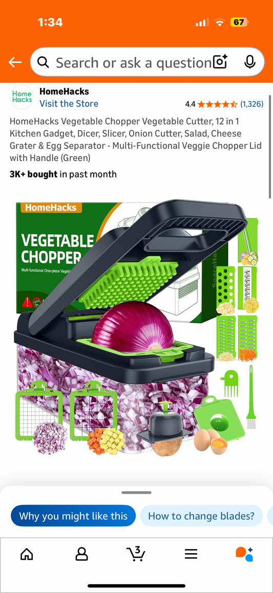 HomeHacks Vegetable Chopper Vegetable Cutter, 12 in 1 Kitchen Gadget, Dicer, Slicer, Onion Cutter, Salad, Cheese Grater & Egg Separator - Multi-Functional Veggie Chopper Lid with Handle (Green