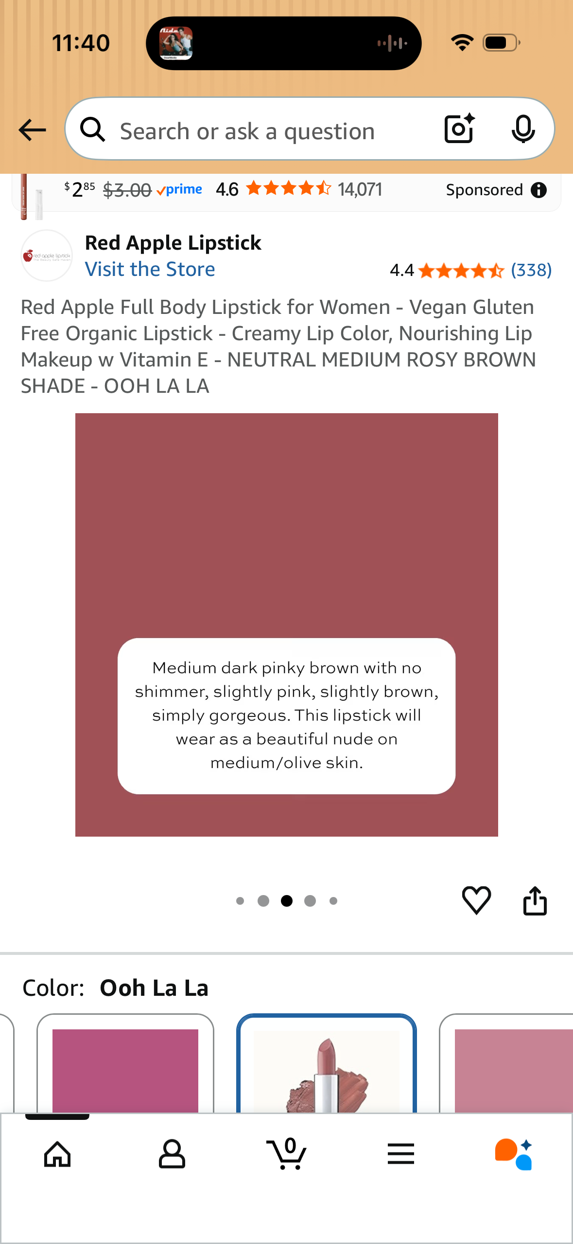 Red Apple Full Body Lipstick for Women - Vegan Gluten Free Organic Lipstick - Creamy Lip Color, Nourishing Lip Makeup w Vitamin E - NEUTRAL MEDIUM ROSY BROWN SHADE - OOH LA LA