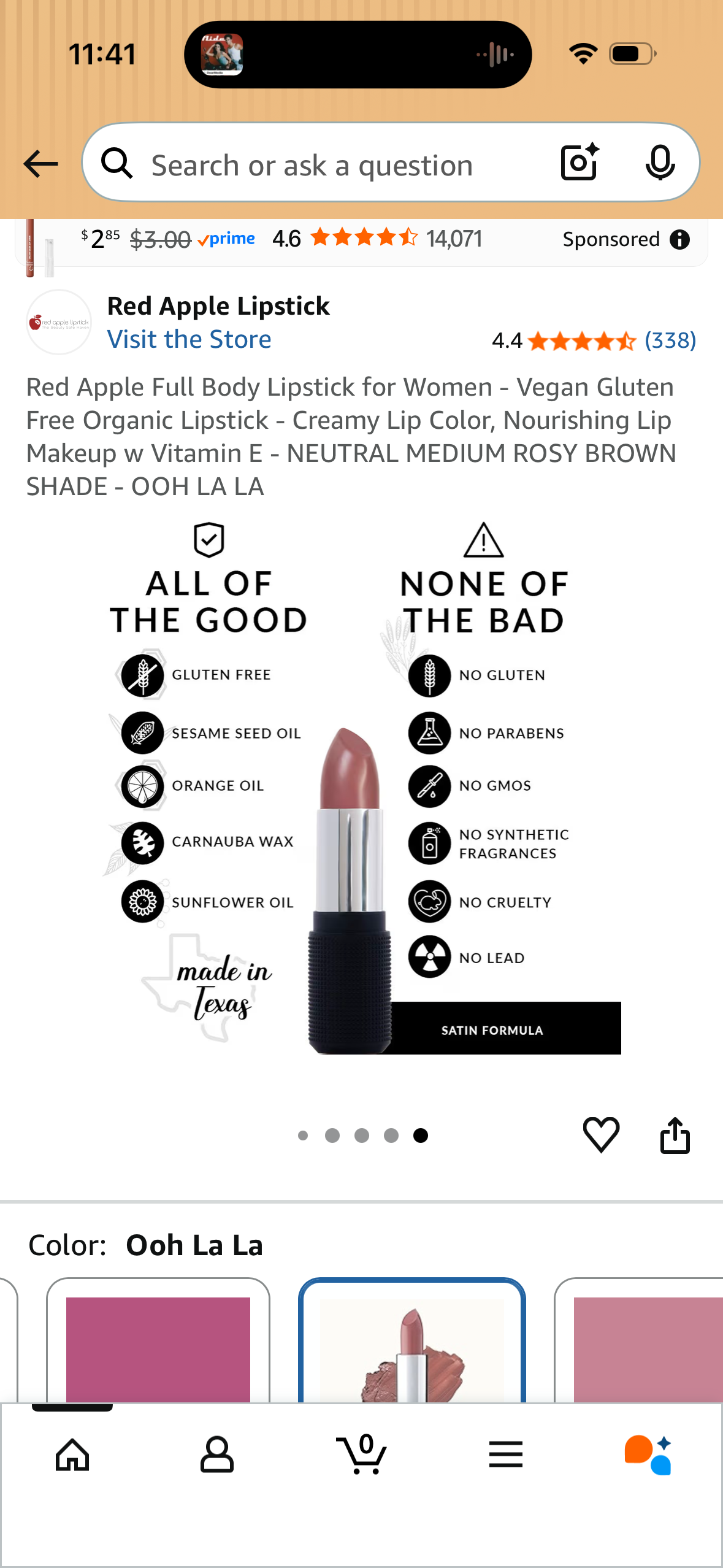 Red Apple Full Body Lipstick for Women - Vegan Gluten Free Organic Lipstick - Creamy Lip Color, Nourishing Lip Makeup w Vitamin E - NEUTRAL MEDIUM ROSY BROWN SHADE - OOH LA LA