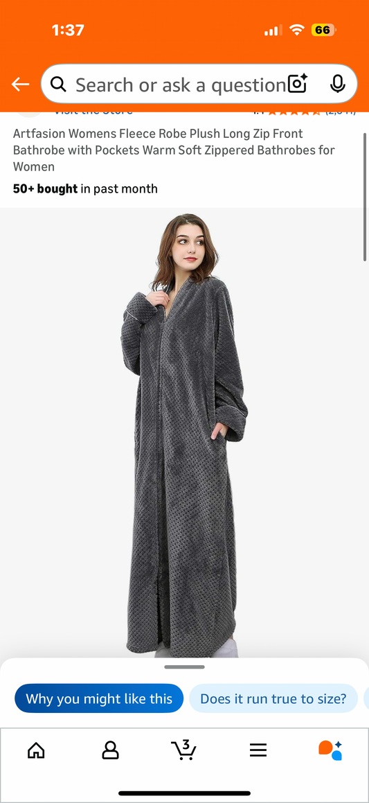 Artfasion Womens Fleece Robe Plush Long Zip Front Bathrobe with Pockets Warm Soft Zippered Bathrobes for Women (Size 2XL)