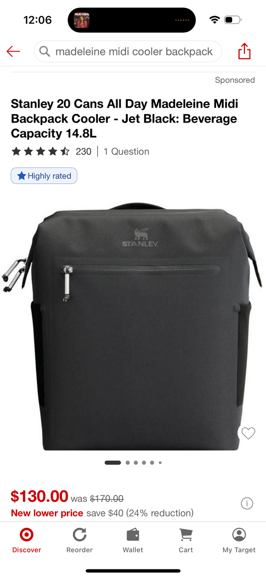 Stanley 20 Cans All Day Madeleine Midi Backpack Cooler - Jet Black: Beverage Capacity 14.8L