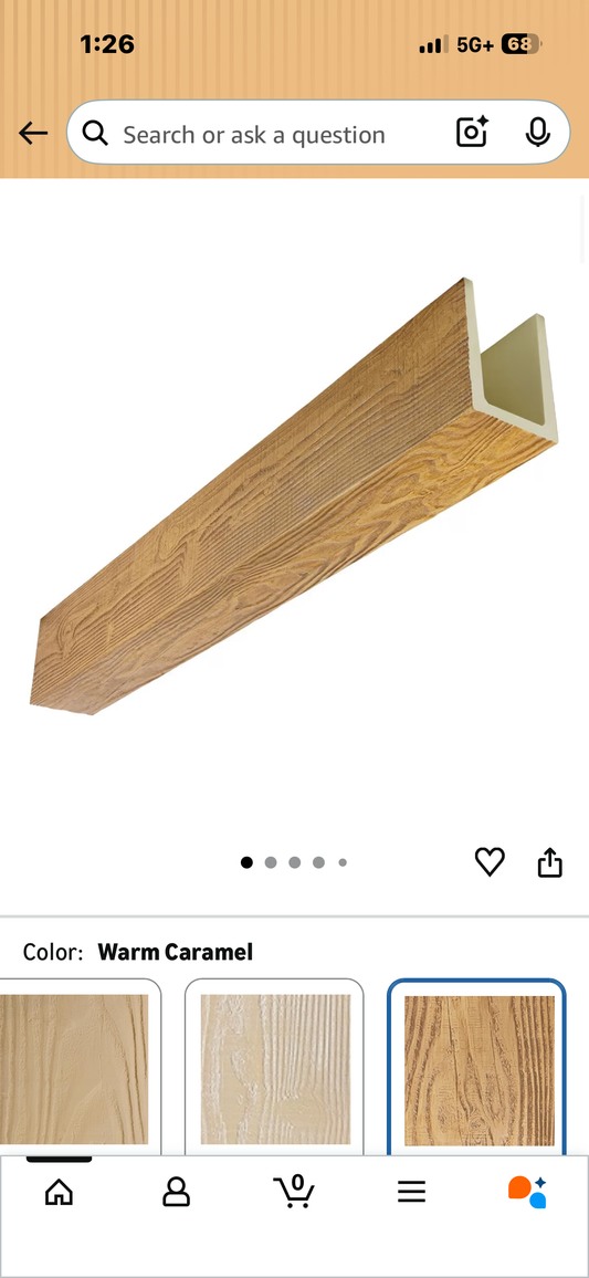 Ekena Millwork 3 1/2'W x 5 1/2'H x 120'L 3-Sided (U-Beam) MENA HeritageTimber Faux Wood Ceiling Beam, Warm Caramel (L1190)