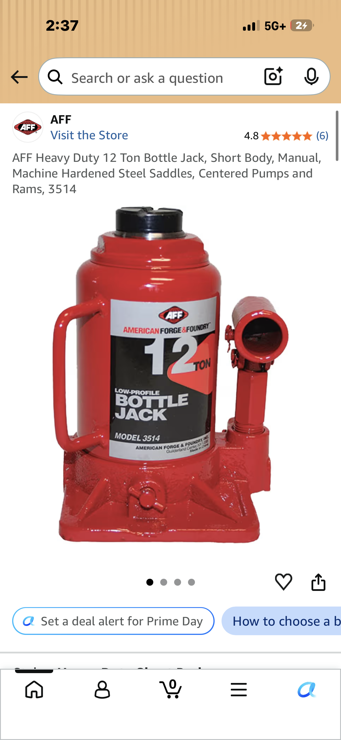 AFF Heavy Duty 12 Ton Bottle Jack, Short Body, Manual, Machine Hardened Steel Saddles, Centered Pumps and Rams, 3514