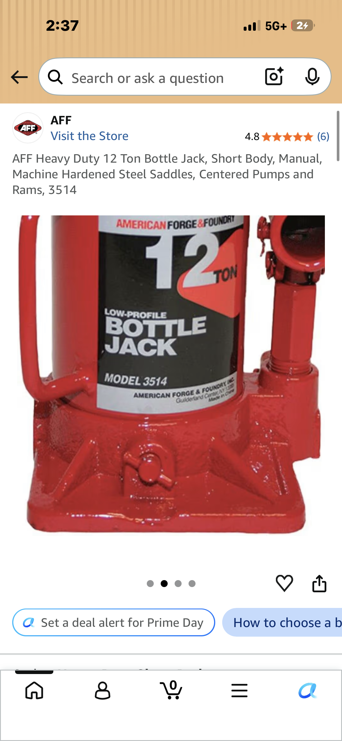 AFF Heavy Duty 12 Ton Bottle Jack, Short Body, Manual, Machine Hardened Steel Saddles, Centered Pumps and Rams, 3514