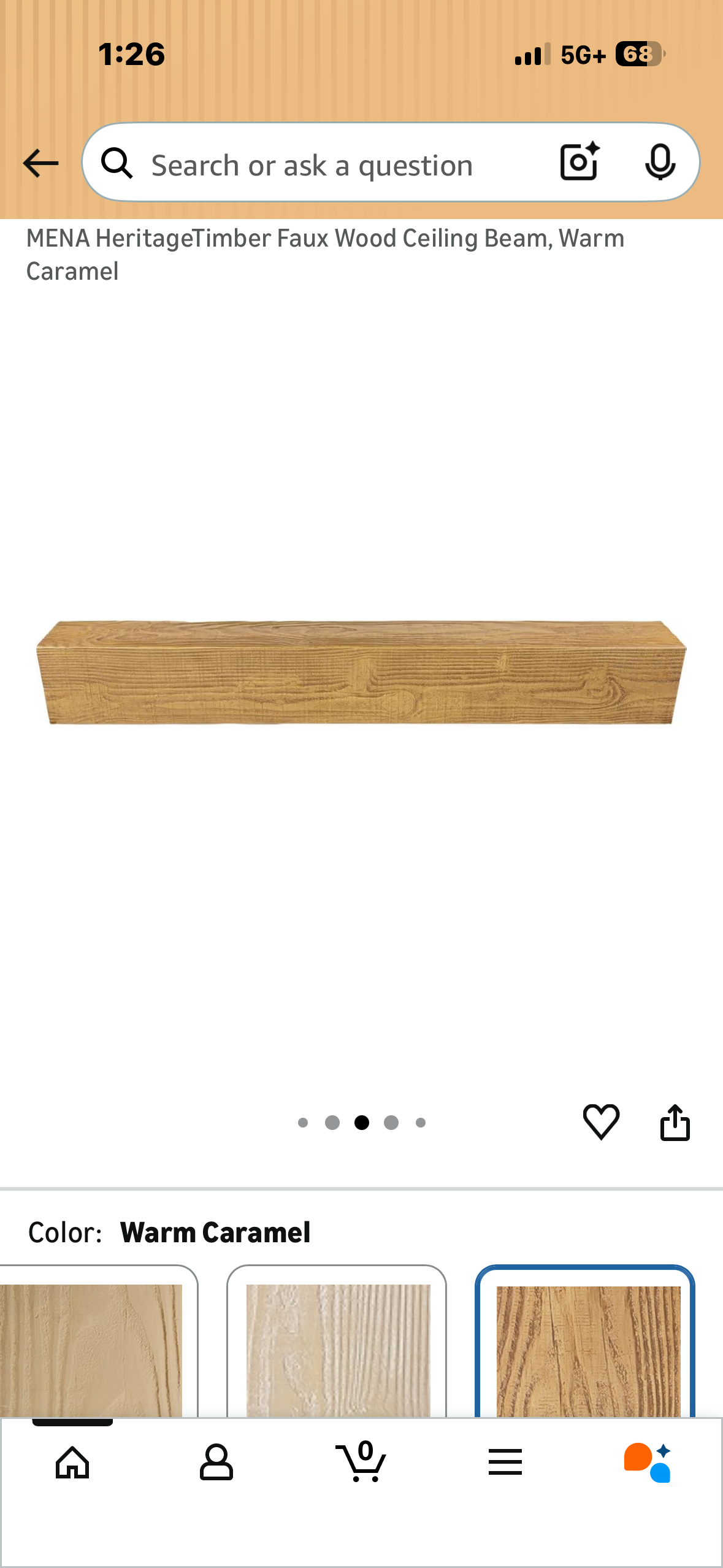 Ekena Millwork 3 1/2'W x 5 1/2'H x 120'L 3-Sided (U-Beam) MENA HeritageTimber Faux Wood Ceiling Beam, Warm Caramel (L1190)