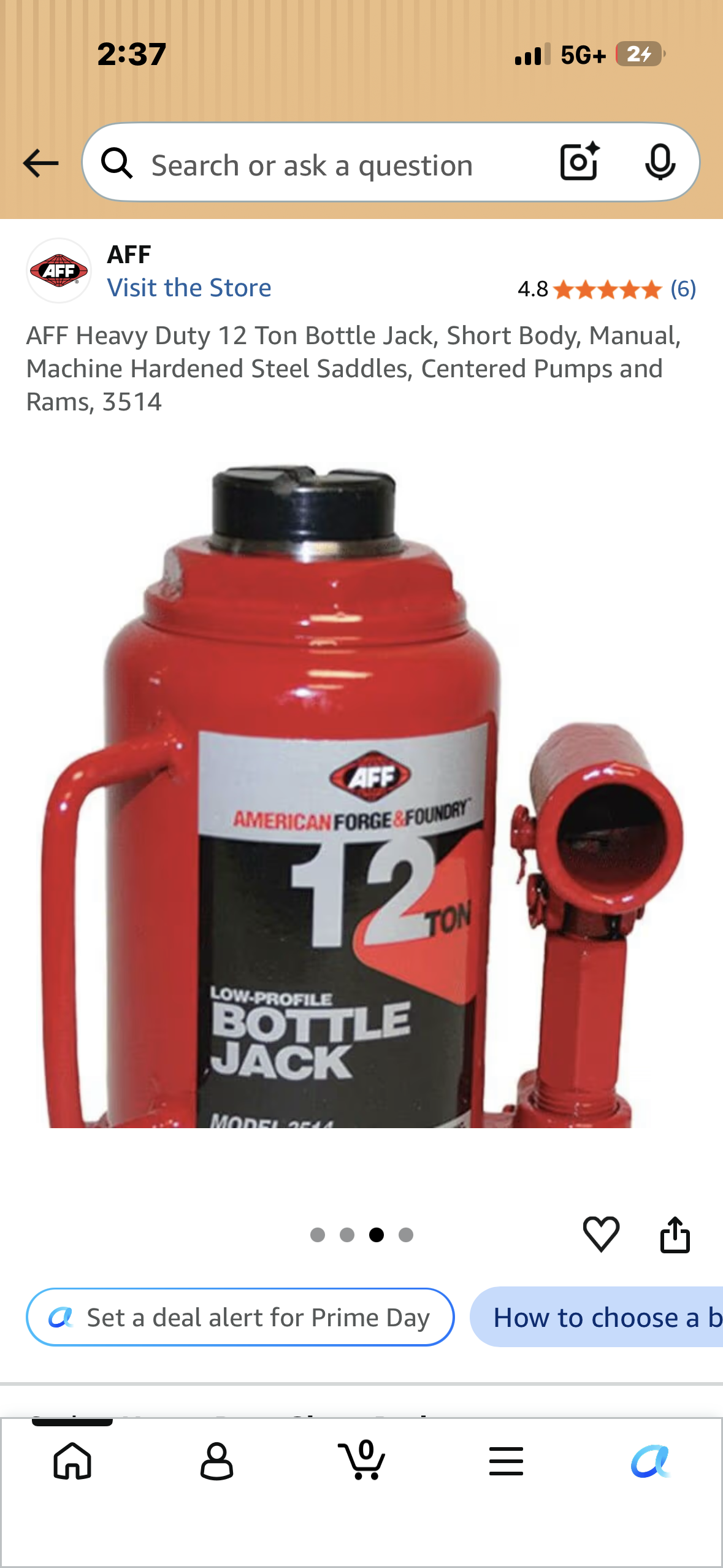 AFF Heavy Duty 12 Ton Bottle Jack, Short Body, Manual, Machine Hardened Steel Saddles, Centered Pumps and Rams, 3514