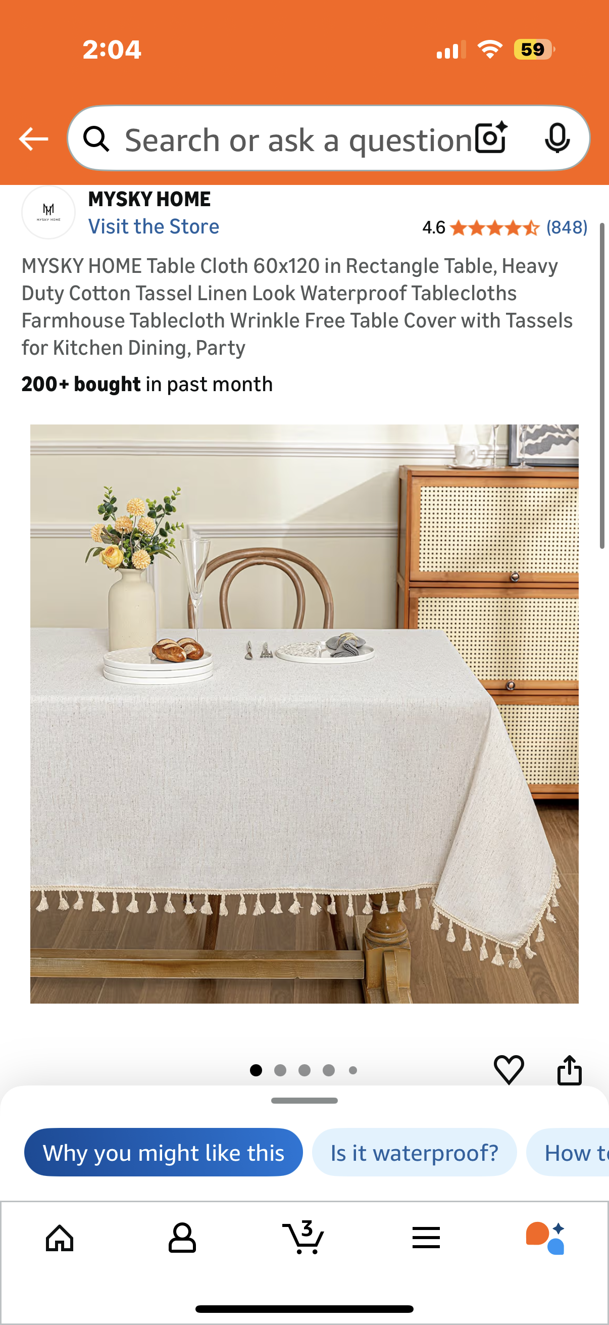 MYSKY HOME Table Cloth 60x120 in Rectangle Table, Heavy Duty Cotton Tassel Linen Look Waterproof Tablecloths Farmhouse Tablecloth Wrinkle Free Table Cover with Tassels for Kitchen Dining, Party
