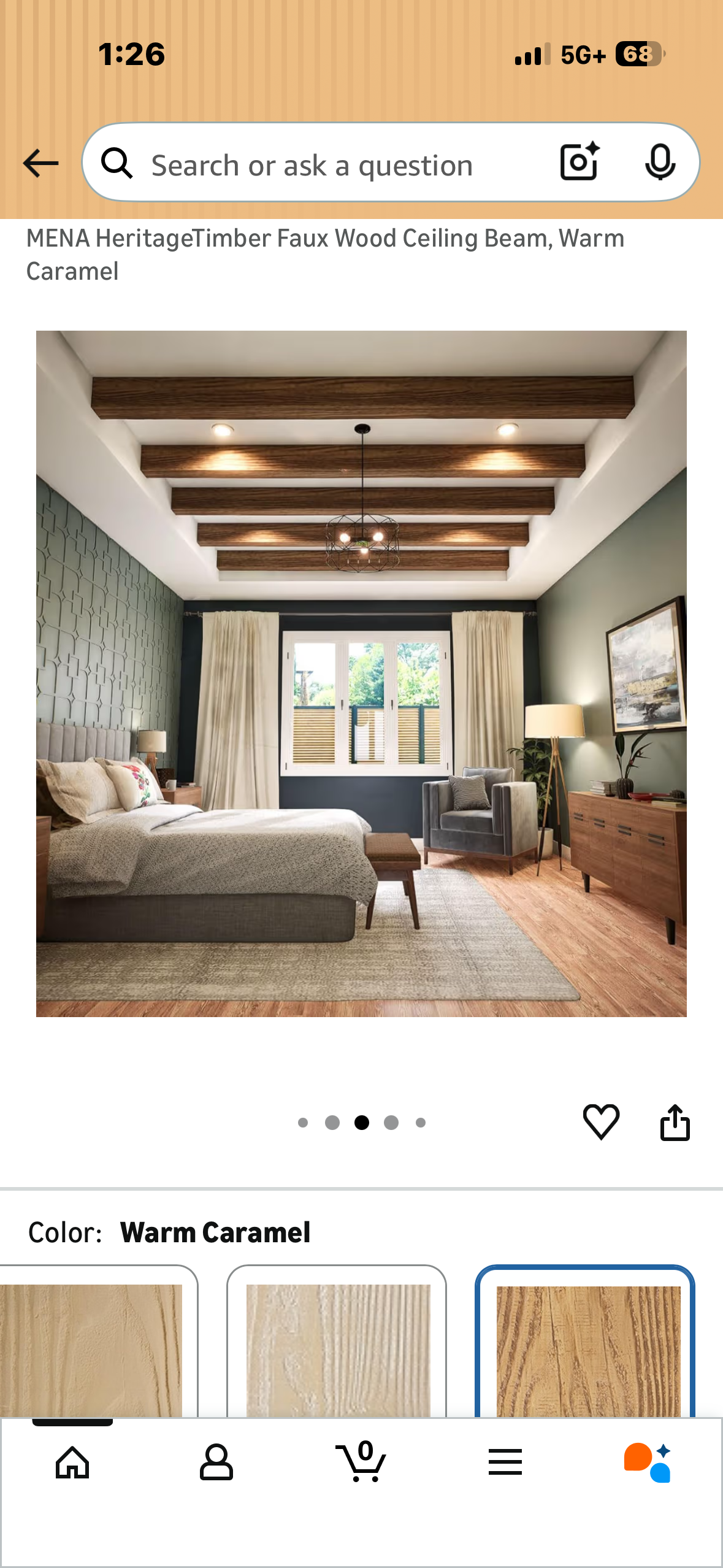 Ekena Millwork 3 1/2'W x 5 1/2'H x 120'L 3-Sided (U-Beam) MENA HeritageTimber Faux Wood Ceiling Beam, Warm Caramel (L1190)