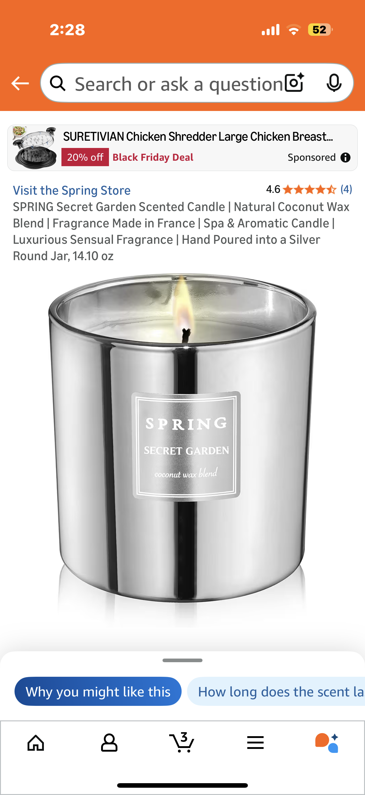 SPRING Secret Garden Scented Candle | Natural Coconut Wax Blend | Fragrance Made in France | Spa & Aromatic Candle | Luxurious Sensual Fragrance | Hand Poured into a Silver Round Jar, 14.10 oz